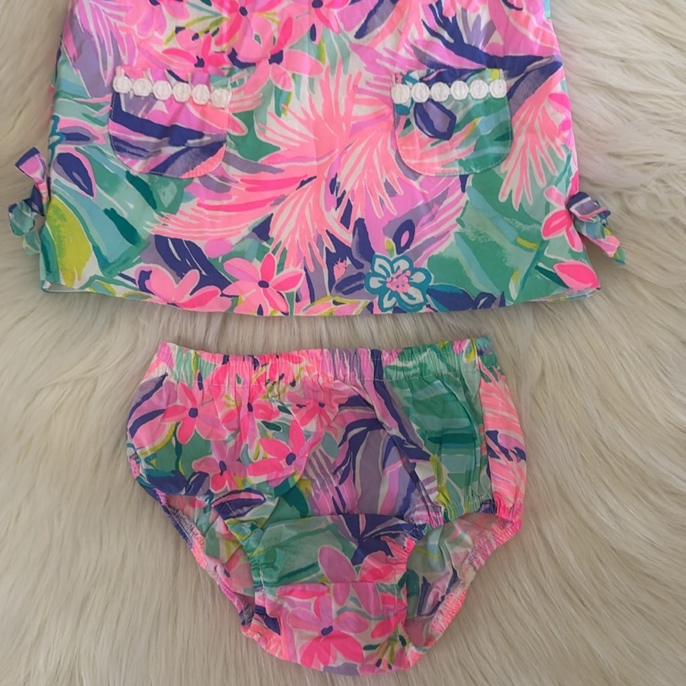 Lilly Pulitzer Infant Cotton Shift Dress & Bloomers Floral Multicolor 12-18 MO - Picture 4 of 11